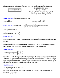 Đề tuyển sinh lớp 10 môn Toán năm 2021 – 2022 sở GD&ĐT Lào Cai