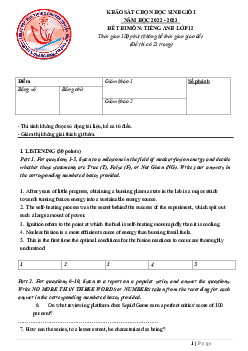 Đề thi môn Tiếng Anh lớp 12 - THPT Chuyên Nguyễn Bỉnh Khiêm, Quảng  Nam
