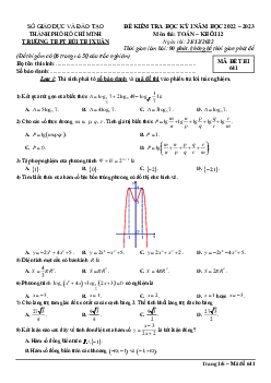 Đề học kỳ 1 Toán 12 năm 2022 – 2023 trường THPT Bùi Thị Xuân – TP HCM