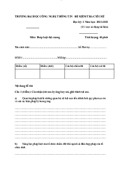 Đề kiểm tra cuối kỳ Pháp luật đại cương | Trường Đại học CNTT Thành Phố Hồ Chí Minh