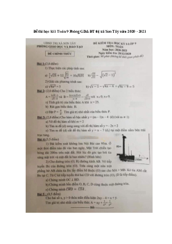 Đề thi học kì 1 Toán 9 Phòng GD&ĐT thị xã Sơn Tây năm 2020 - 2021