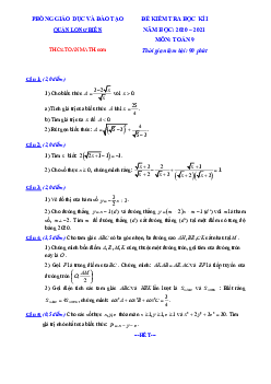 Đề thi học kì 1 Toán 9 năm 2020 – 2021 phòng GD&ĐT Long Biên – Hà Nội