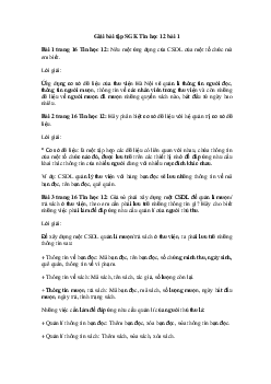 Giải bài tập SGK Tin học 12 Bài 1: Một số khái niệm cơ bản