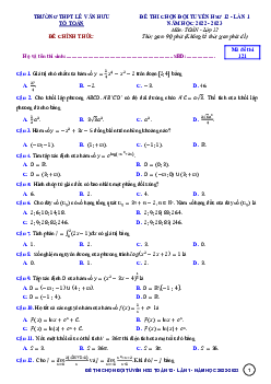 Đề HSG lần 1 Toán 12 năm 2022 – 2023 trường THPT Lê Văn Hưu – Thanh Hóa
