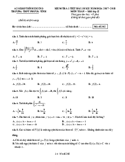 Đề kiểm tra 1 tiết Giải tích 12 chương 3 năm 2017 – 2018 trường Phước Vĩnh – Bình Dương