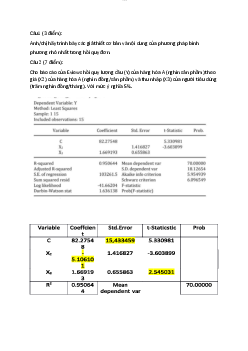 Bài tập về hàm hồi quy mẫu môn Kinh tế lượng ( có đáp án) | Đại học Thăng Long