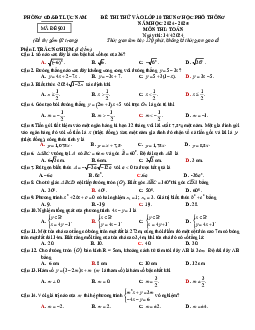 Đề thi thử Toán vào lớp 10 lần 3 năm 2024 – 2025 phòng GD&ĐT Lục Nam – Bắc Giang