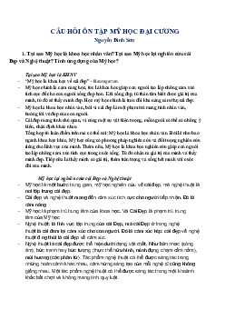 Tổng hợp câu hỏi ôn tập cuối kì | Mỹ học đại cương | Đại học Khoa học Xã hội và Nhân văn, Đại học Quốc gia Thành phố HCM