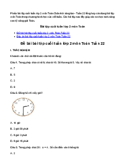 Phiếu bài tập cuối tuần lớp 2 môn Toán Chân trời sáng tạo - Tuần 22