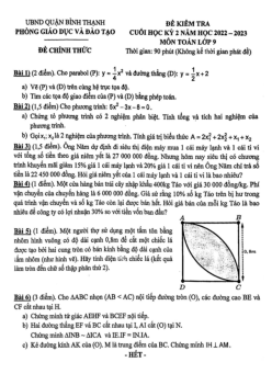 Đề cuối học kỳ 2 Toán 9 năm 2022 – 2023 phòng GD&ĐT Bình Thạnh – TP HCM
