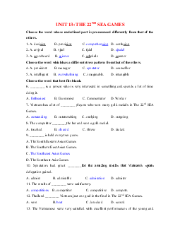 Bài tập Tiếng Anh lớp 12 Unit 13: The 22nd Sea Games