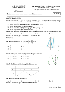 Đề giữa kì 1 Toán 12 năm 2023 – 2024 trường THPT Lê Lợi – Quảng Trị