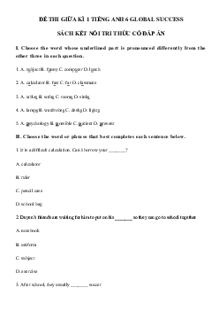 Giải Đề thi giữa học kì 1 môn Tiếng Anh 6 năm 2023 - 2024 sách Kết nối tri thức với cuộc sống | Đề 4