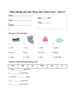 Phiếu bài tập cuối tuần Tiếng Anh 2 Smart Start - Tuần 27