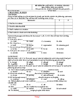 Đề thi giữa học kỳ 2 môn Tiếng Anh 10 (có đáp án)