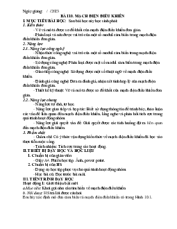 Giáo án Công nghệ 8 Bài 10: Mạch điện điều khiển | Chân trời sáng tạo