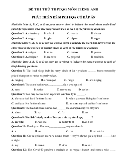 Đề thi thử THPT Quốc Gia 2023 môn Tiếng Anh - Đề 7 (có đáp án)