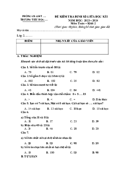 Đề thi giữa học kì 1 môn Toán 2 năm 2023 - 2024 sách Kết nối tri thức với cuộc sống | Đề 2