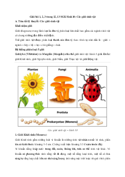 Giải bài tập trang 12, 13 SGK Sinh học lớp 10: Các giới sinh vật
