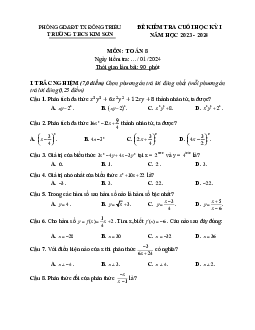 Đề cuối học kỳ 1 Toán 8 năm 2023 – 2024 trường THCS Kim Sơn – Quảng Ninh