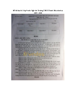 Đề thi học kì 1 lớp 9 môn Ngữ văn Trường THCS Thanh Hóa năm học 2019 - 2020