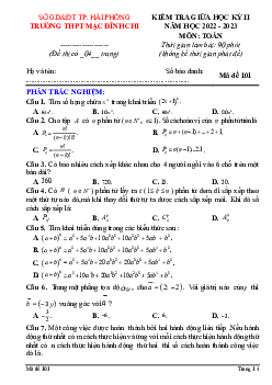 Đề giữa kỳ 2 Toán 10 năm 2022 – 2023 trường THPT Mạc Đĩnh Chi – Hải Phòng