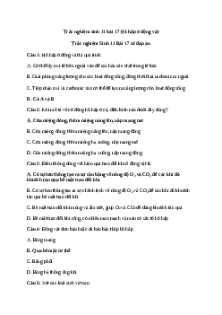 Trắc nghiệm Sinh học 11 Bài 17| Kết nối tri thức