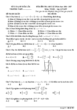 Đề kiểm tra HK1 Toán 12 năm học 2016 – 2017 sở GD và ĐT Đăk Lăk (Đề tham khảo)