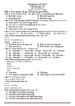 Đề kiểm tra giữa học kỳ 2 Tin học 11(có đáp án)-Đề 1