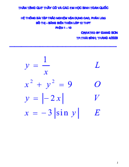 Hệ thống bài tập trắc nghiệm vận dụng cao, phân loại đồ thị – bảng biến thiên (phần 1 – 10) Toán 12