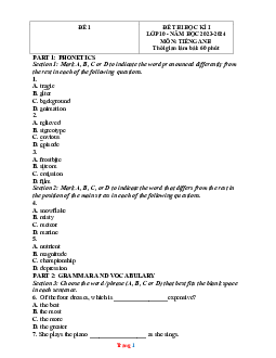 Đề thi học kỳ 1 Tiếng Anh 10 friends global - Đề 1 (giải chi tiết)