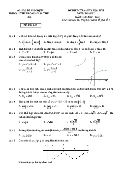 Đề thi giữa HK1 Toán 12 năm 2020 – 2021 trường THPT Hoàng Văn Thụ – Nam Định
