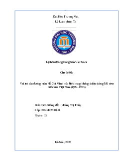 Bài thảo luận: “Vai trò của đường mòn Hồ Chí Minh trên biển trong sự nghiệp kháng chiến chống Mỹ cứu nước của Việt Nam (1954-1975)”