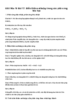 Hóa học 10 Bài 17: Biến thiên enthalpy trong các phản ứng hóa học - sách Kết Nối Tri Thức