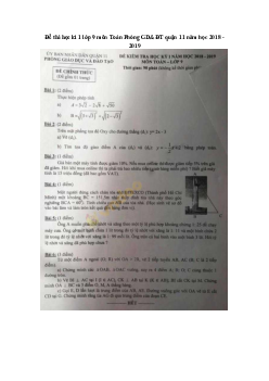 Đề thi học kì 1 lớp 9 môn Toán Phòng GD&ĐT quận 11 năm học 2018 - 2019