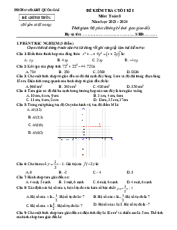 Đề cuối kì 1 Toán 8 năm 2023 – 2024 phòng GD&ĐT Quốc Oai – Hà Nội