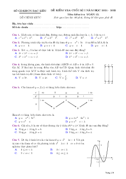Đề kiểm tra cuối kì 1 Toán 12 năm học 2021 – 2022 sở GDKHCN Bạc Liêu