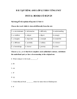 Bài tập tiếng Anh lớp 12 Unit 11 Books (có đáp án)