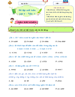 Giải Bài tập cuối tuần lớp 4 môn Toán Chân trời sáng tạo - Tuần 7