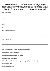 Phiếu Phỏng Vấn Sinh Viên K66 Học Viện Nông Nghiệp Việt Nam Về Các Kỹ Năng Mềm Tới Cơ Hội Tìm Kiếm Việc Làm Của Sinh Viên môn Phương pháp nghiên cứu trong kinh doanh  | Học viện Nông nghiệp Việt Nam