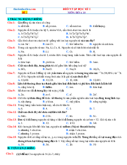 Đề 2 kiểm tra cuối học kỳ 1 Hóa 10 chân trời sáng tạo (có đáp án)
