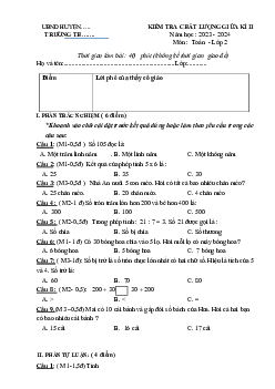 Đề thi giữa học kì 2 lớp 2 năm 2023 - 2024 sách Kết nối tri thức với cuộc sống| Toán 2 đề 2