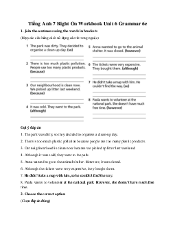 Tiếng Anh 7 Right On Workbook Unit 6 Grammar 6e