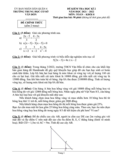 Đề kiểm tra học kì 2 Toán 8 năm 2021 – 2022 trường THCS Vân Đồn – TP HCM