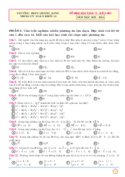 Đề minh họa Toán 10 giữa kì 2 năm 2023 – 2024 trường THPT Thăng Long – TP HCM