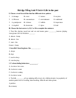 Bài tập Tiếng Anh 9 Unit 4 Life in the past (số 1)