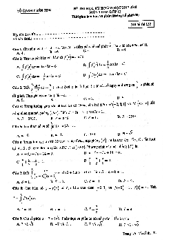 Đề thi học kỳ 2 Toán 12 năm học 2017 – 2018 sở GD và ĐT Bến Tre