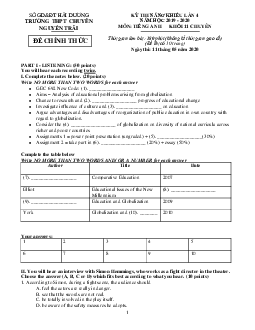 Kỳ Thi Năng Khiếu Lần 4 Năm Học 2019 - 2020 Môn Tiếng Anh Khối 11 Chuyên Trường Thpt Chuyên Nguyễn Trãi - Hải Dương