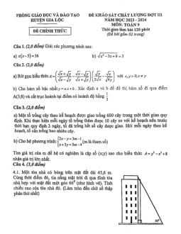 Đề khảo sát Toán 9 đợt 3 năm 2023 – 2024 phòng GD&ĐT Gia Lộc – Hải Dương