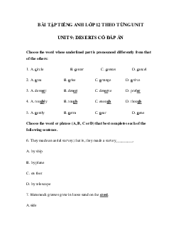 Bài tập tiếng Anh lớp 12 Unit 9 Deserts có đáp án